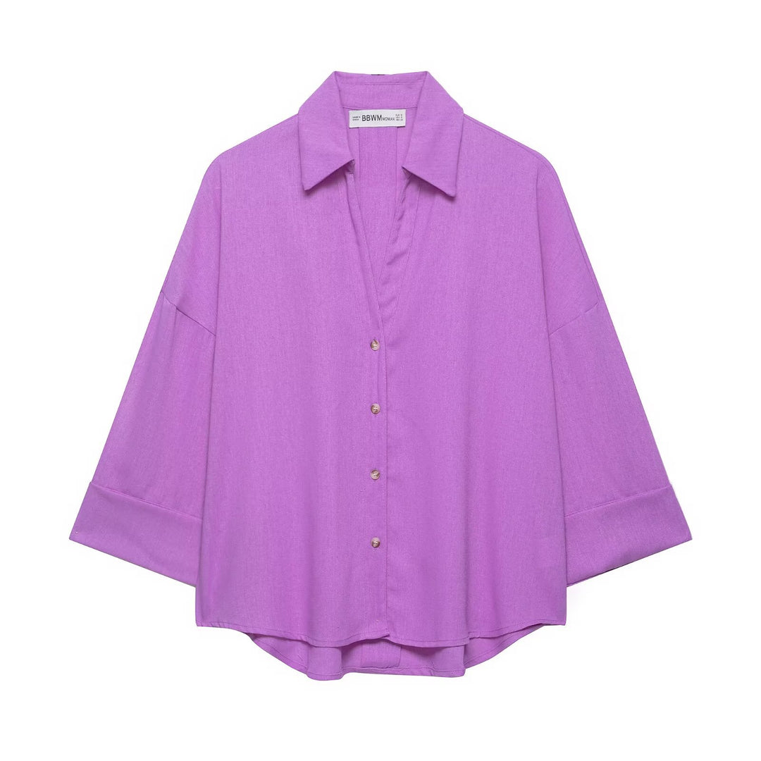 Damen Oversized-Hemdbluse mit kastiger Silhouette, weiten Kimonoärmeln und abgerundetem Saum Echo Archiv