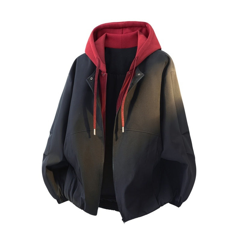 Unisex Oversize-Jacke im Lagenlook mit integrierter Kontrastkapuze und elastischem Saum Echoarchiv