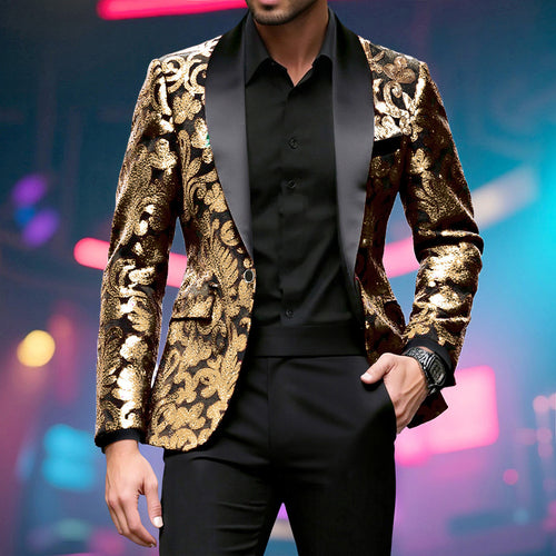 Herren glamouröser Pailletten-Blazer mit floralem Design und elegantem Schnitt Echoarchiv