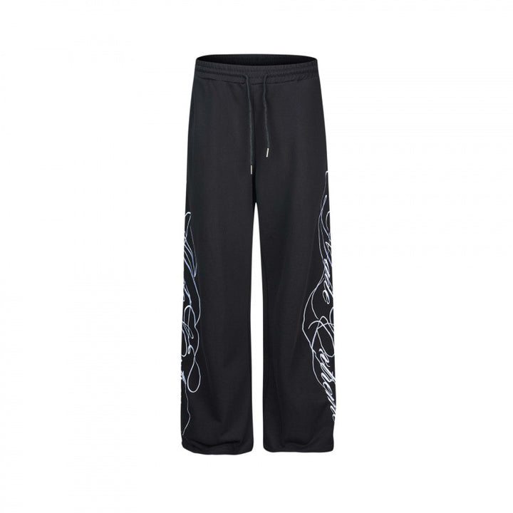 Damen Weite Jersey-Hose mit Kordelzug, seitlichem Line-Art Print und Relaxed-Fit Echo Archiv