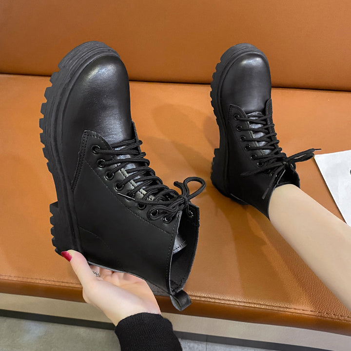 Damen Schnür-Biker-Ankleboots mit Plateau-Profilebene Echoarchiv