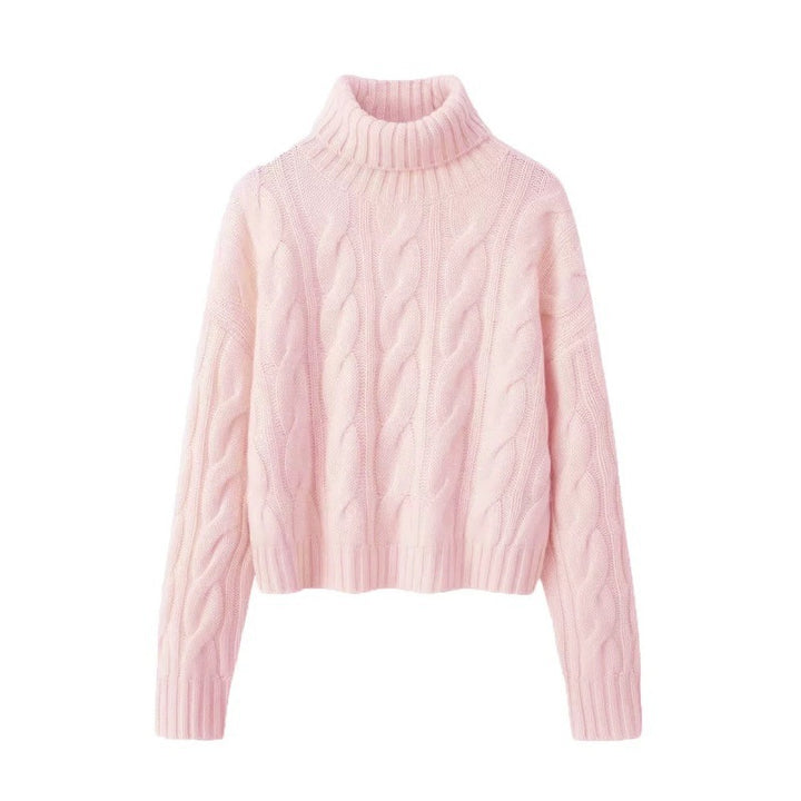 Damen Kurzgeschnittener Zopfmuster‑Turtleneckpullover mit kastiger Silhouette Echoarchiv