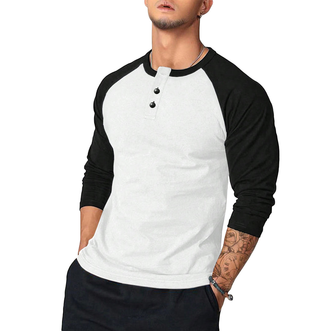 Herren Lässiges Langarm Henley-Shirt mit Kontrastärmeln Echo Archiv