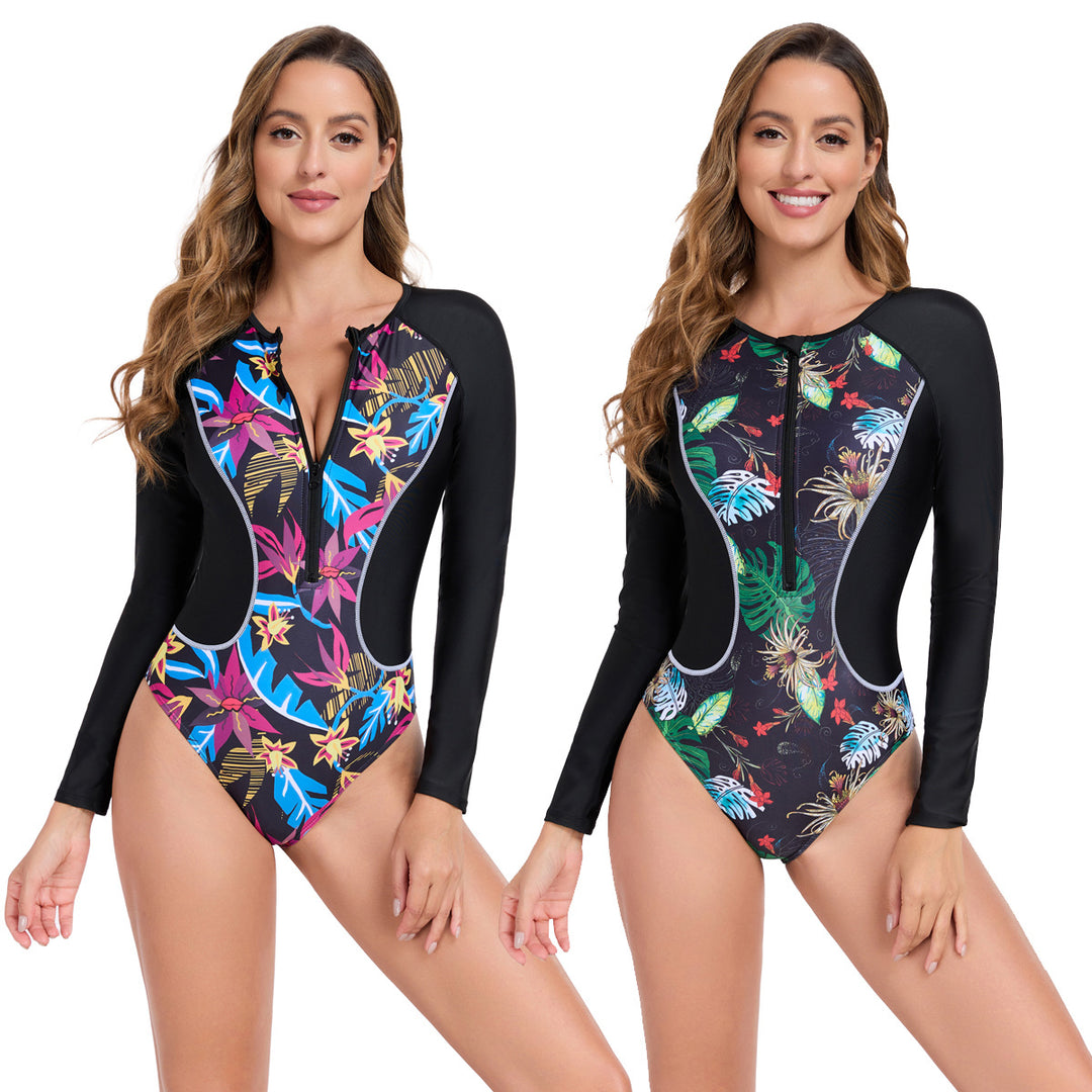 Damen Rashguard mit langem Arm und buntem Pflanzenmuster Echo Archiv