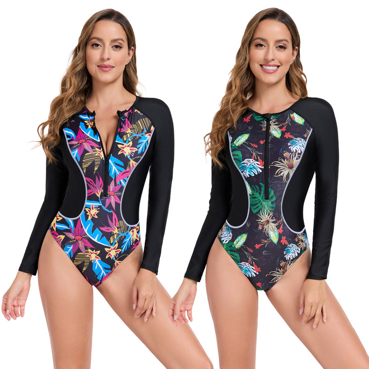Damen Rashguard mit langem Arm und buntem Pflanzenmuster Echo Archiv