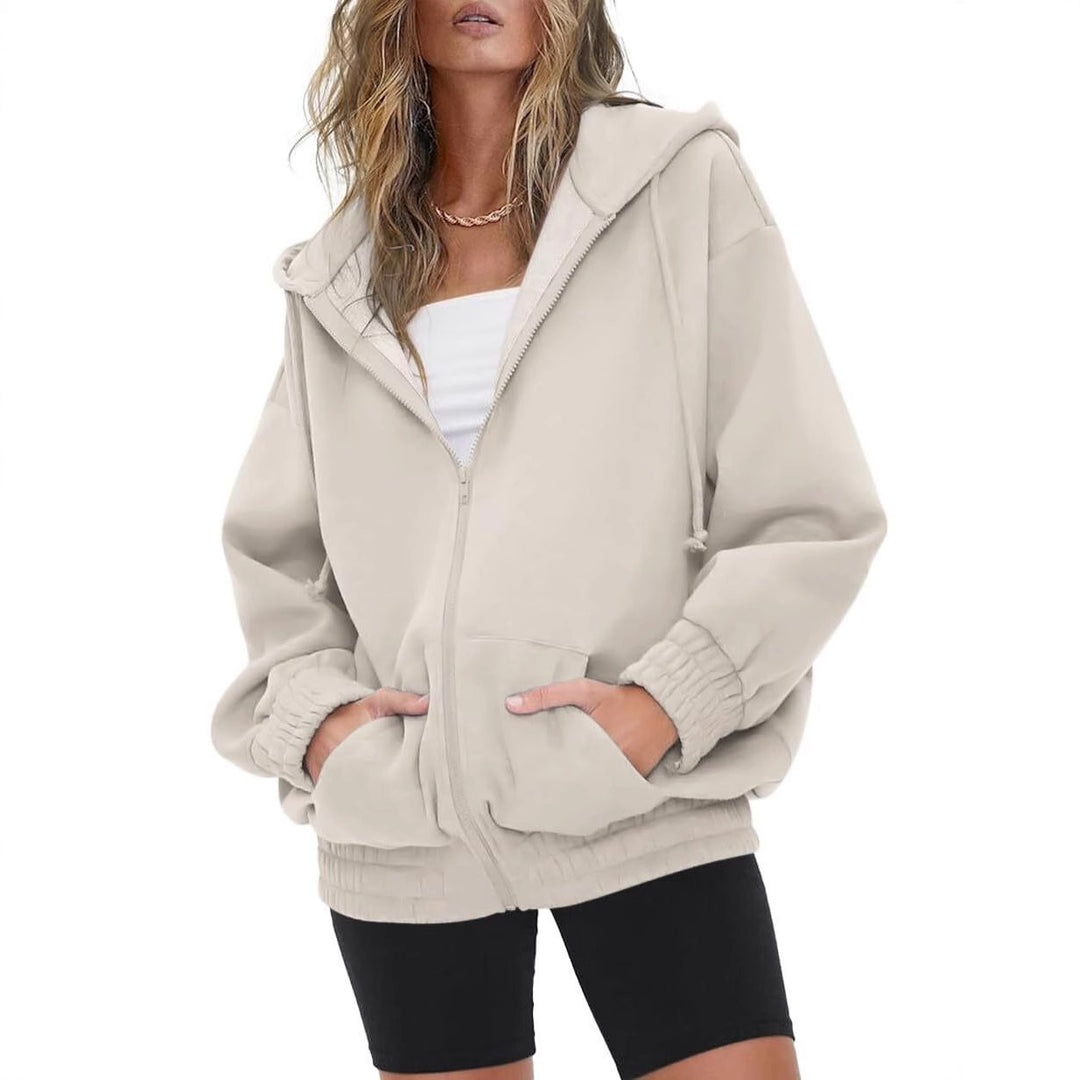 Damen nan oversized Kapuzenjacke mit Reißverschluss, Fleece-Futter und Kängurutaschen Echo Archiv