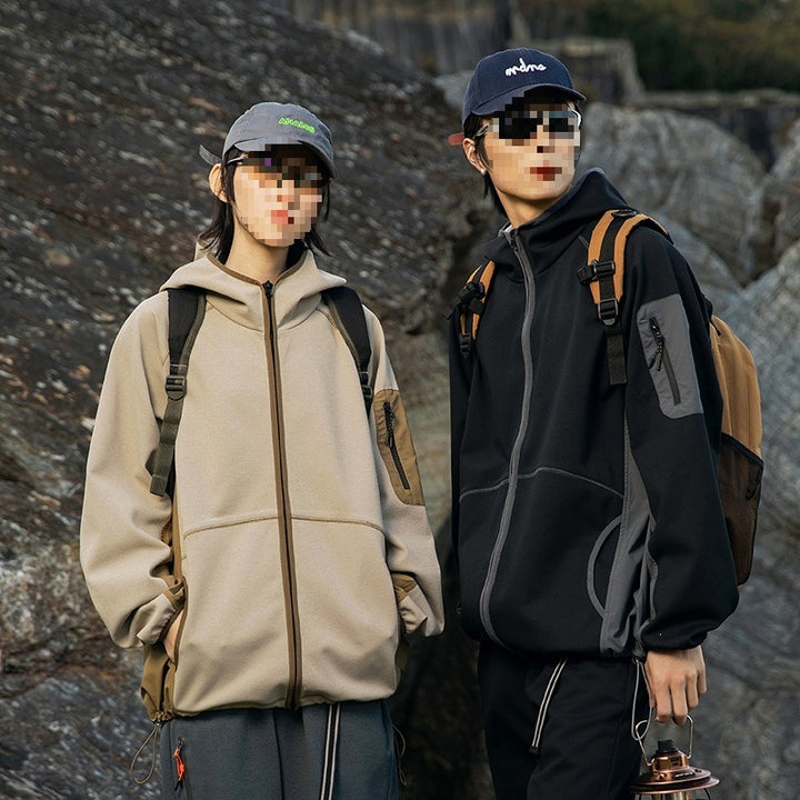 Herren Oversize Outdoor-Fleecejacke mit Kapuze, Ärmel-Reißverschlusstasche & Tunnelzug Echoarchiv
