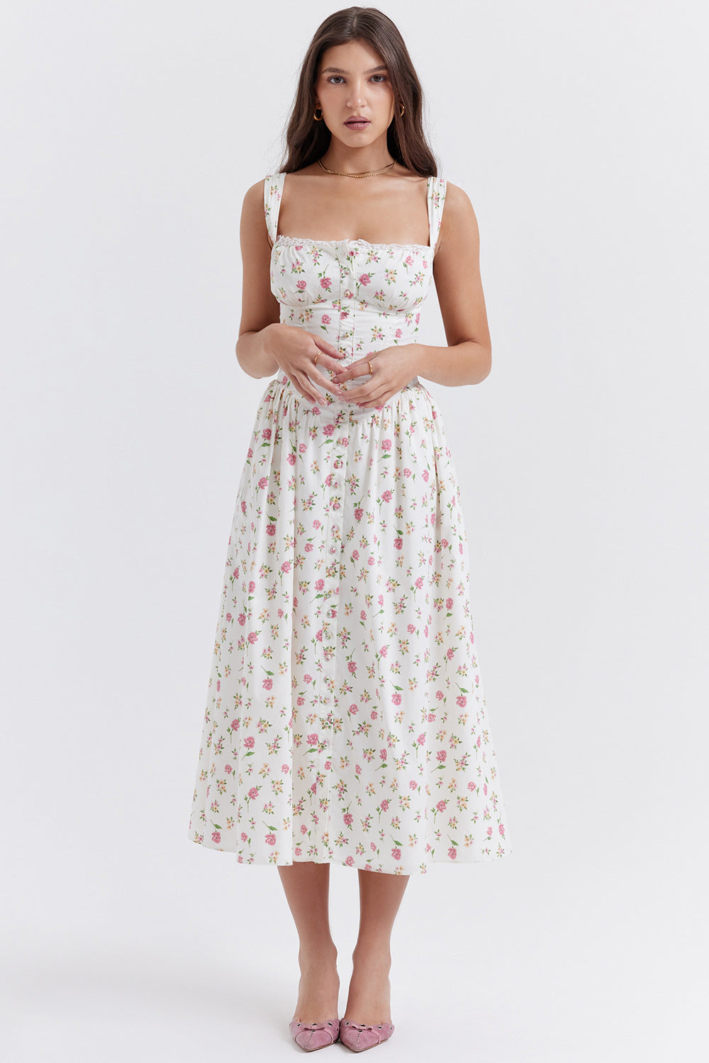 Damen Sommerliches Maxikleid mit floralen Einsätzen und tailliertem Oberteil Echo Archiv