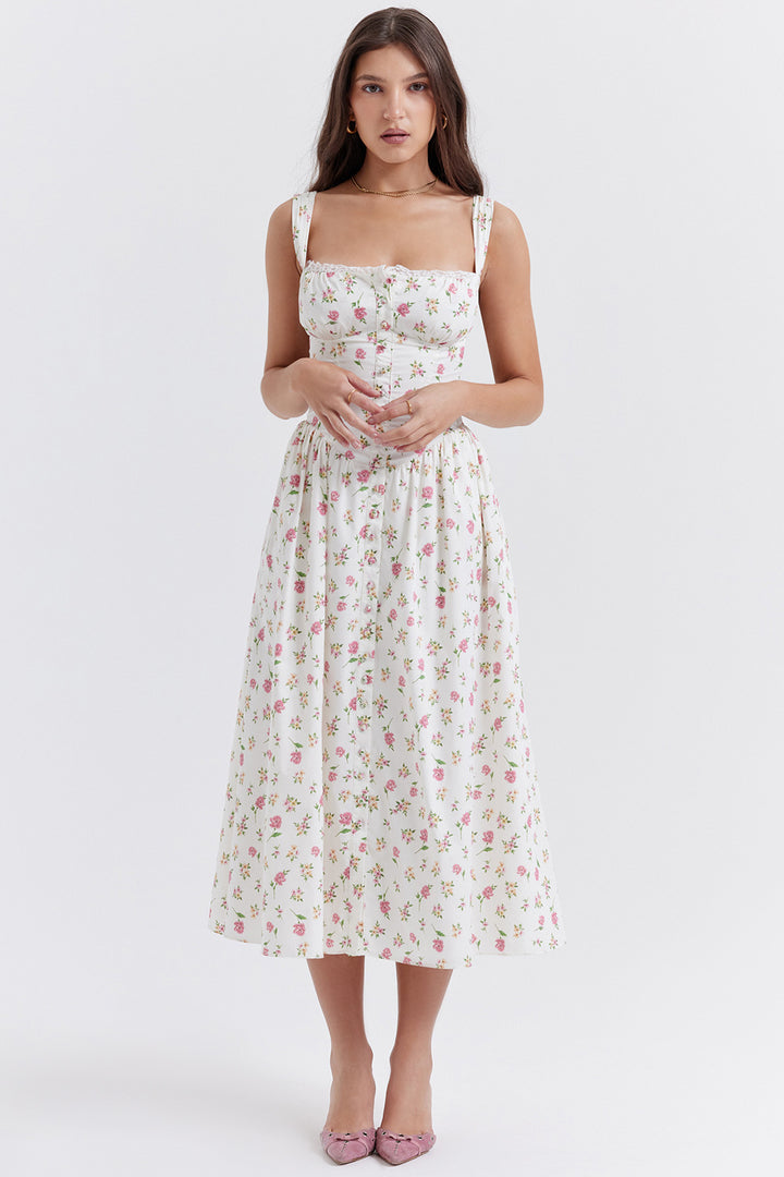 Damen Sommerliches Maxikleid mit floralen Einsätzen und tailliertem Oberteil Echo Archiv