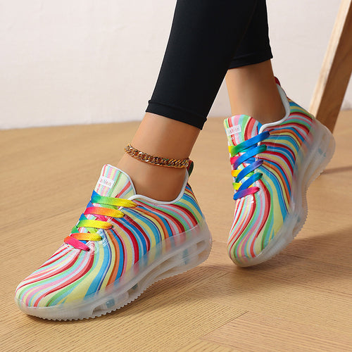 Damen nan leichter Muster-Sneaker mit elastischem Canvas-Obermaterial, gepolsterter Fersenstütze und segmentierter Flexlaufsohle Echo Archiv