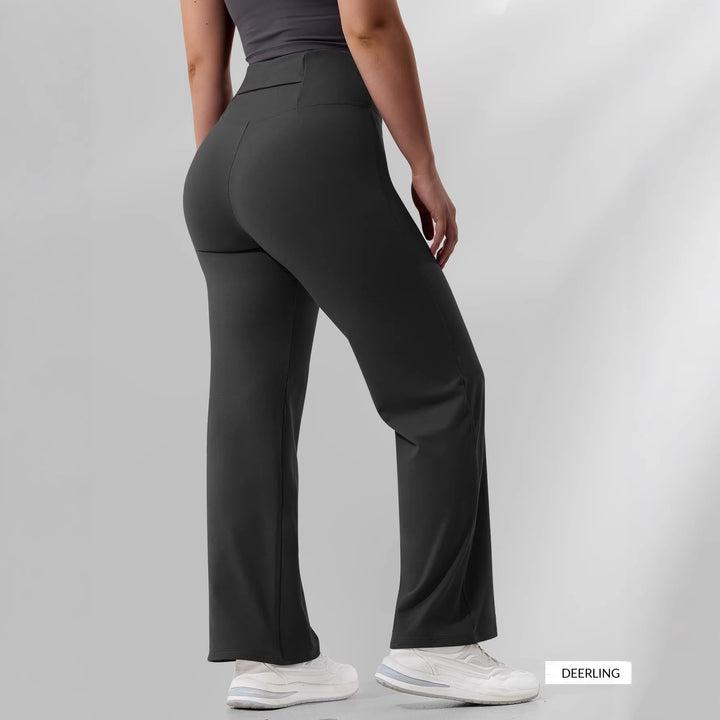 Damen High-Waist Bootcut-Yogahose mit formender Rückenpasse und weitem Bein – Avélisse