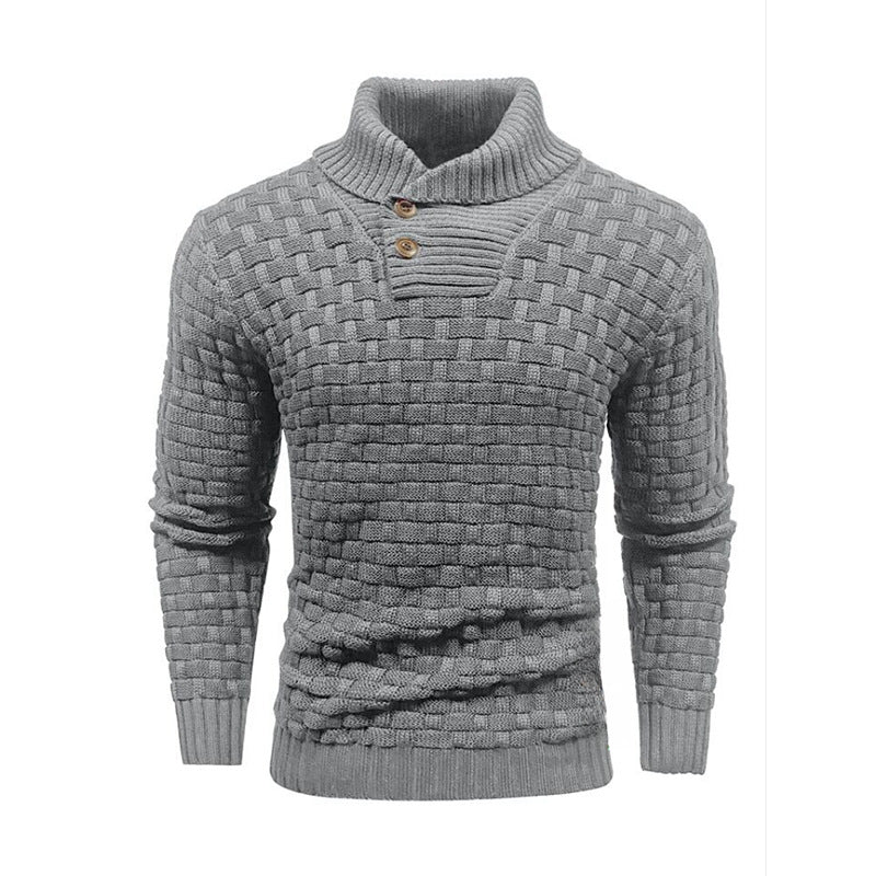 Herren nan strukturierter Strickpullover mit hochschließendem Stehkragen und Zierknopfleiste Echo Archiv
