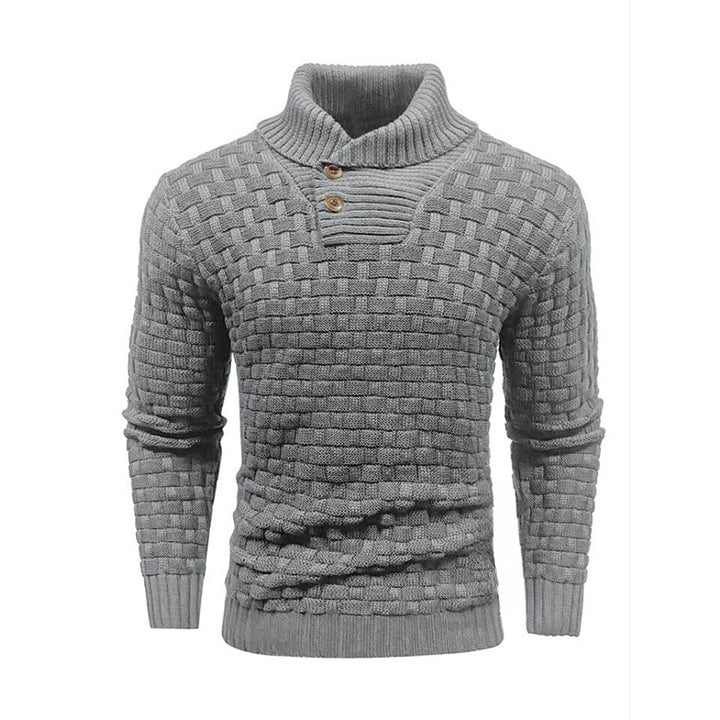 Herren nan strukturierter Strickpullover mit hochschließendem Stehkragen und Zierknopfleiste Echo Archiv