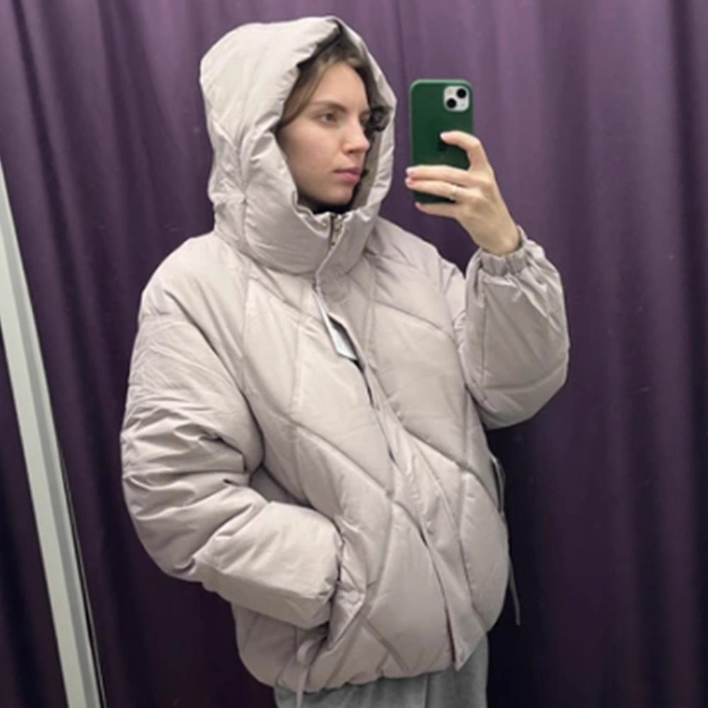 Damen Gefütterte Rauten‑Stepp‑Pufferjacke mit Kapuze und verdecktem Reißverschluss Echoarchiv