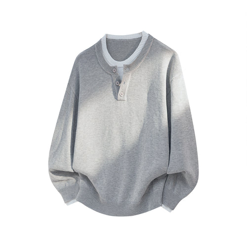Unisex Oversize Strickpullover mit Henley-Knopfleiste und kontrastiertem Innenkragen Echo Archiv