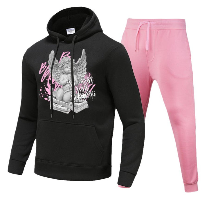 Herren Sportliches Hoodie und Jogginghose Set mit kreativem Engel-Motiv Echoarchiv