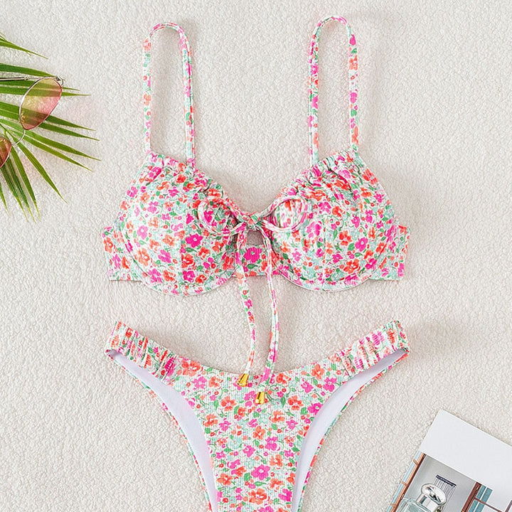 Damen Bikiniset mit modernem Blumenmuster und verstellbaren Trägern Echo Archiv