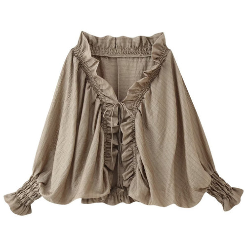 Damen Romantische Rüschenbluse im Boho-Stil mit Bindeband und gerafften Manschetten Echoarchiv
