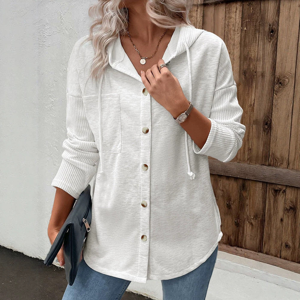 Damen Modische Strickjacke mit Kapuze und Knopfleiste Echo Archiv