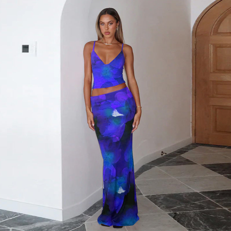 Damen Elegantes Maxikleid mit floralem Muster und Spaghetti-Trägern Echo Archiv