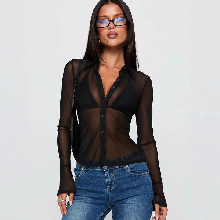 Damen Transparente Bluse mit sexy Design und feinen Knopfdetails Echo Archiv