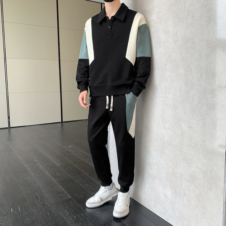 Herren Zweiteiliges Colorblock-Trainingsset mit Polokragen & konischer Jogginghose Echoarchiv