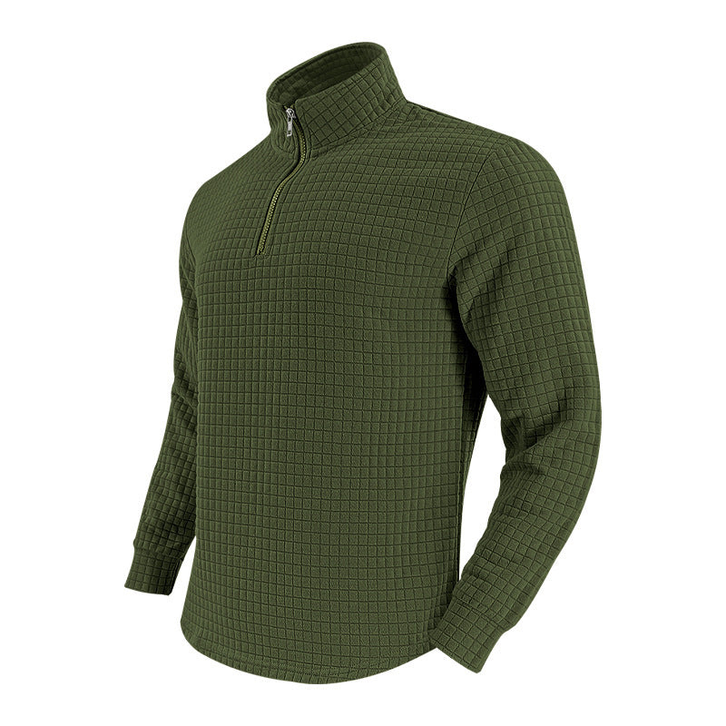 Herren Stepp-Quarter-Zip-Pullover mit Karomuster und Stehkragen Echoarchiv