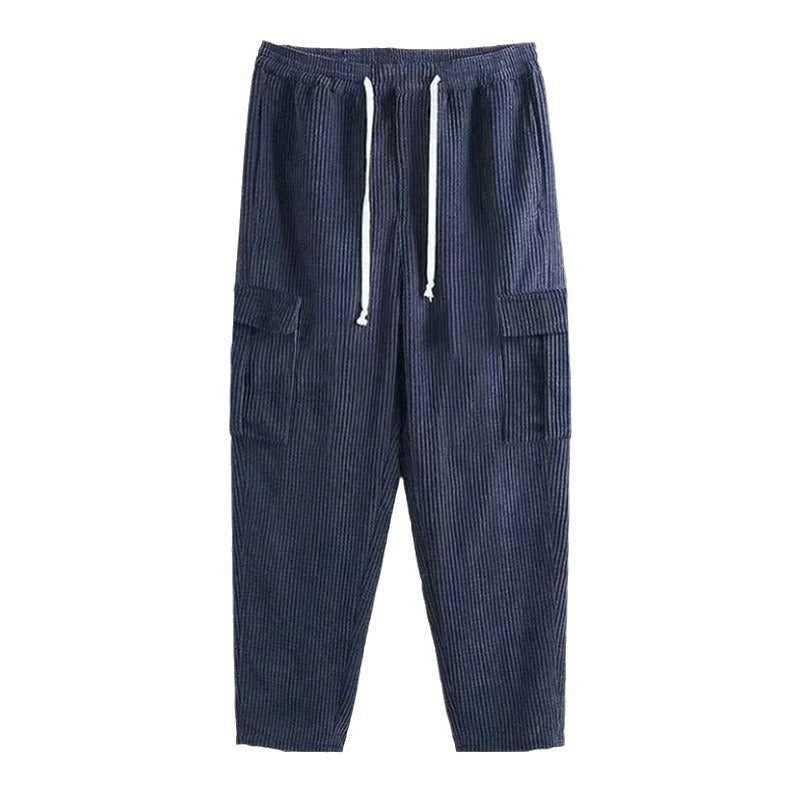 Herren Cord-Cargo-Hose mit elastischem Bund, Kordelzug & aufgesetzten Klappentaschen – Bravaro