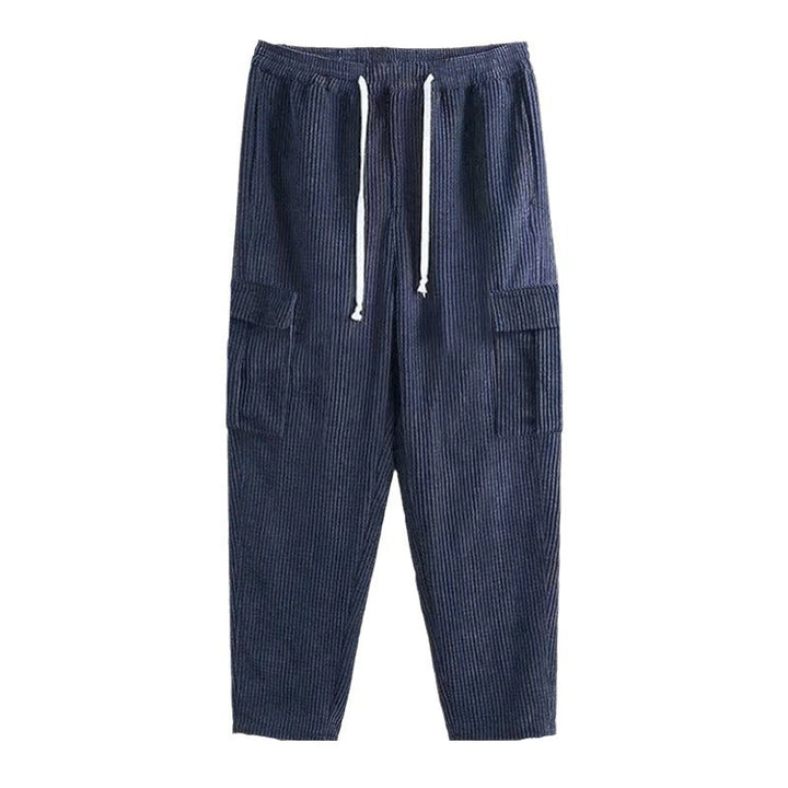 Herren Cord-Cargo-Hose mit elastischem Bund, Kordelzug & aufgesetzten Klappentaschen – Bravaro