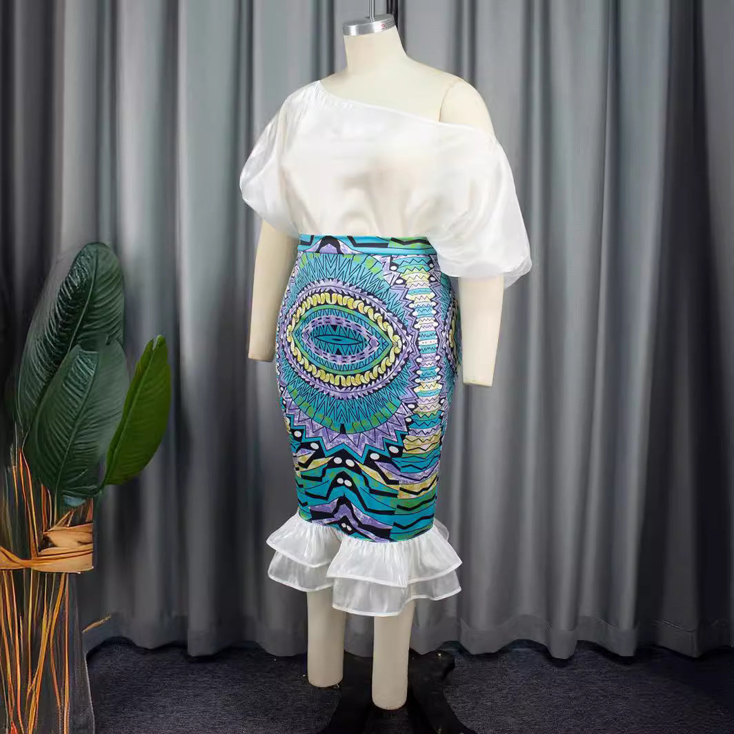 Damen Elegantes Kleid mit asymmetrischem Design und buntem Print Echo Archiv