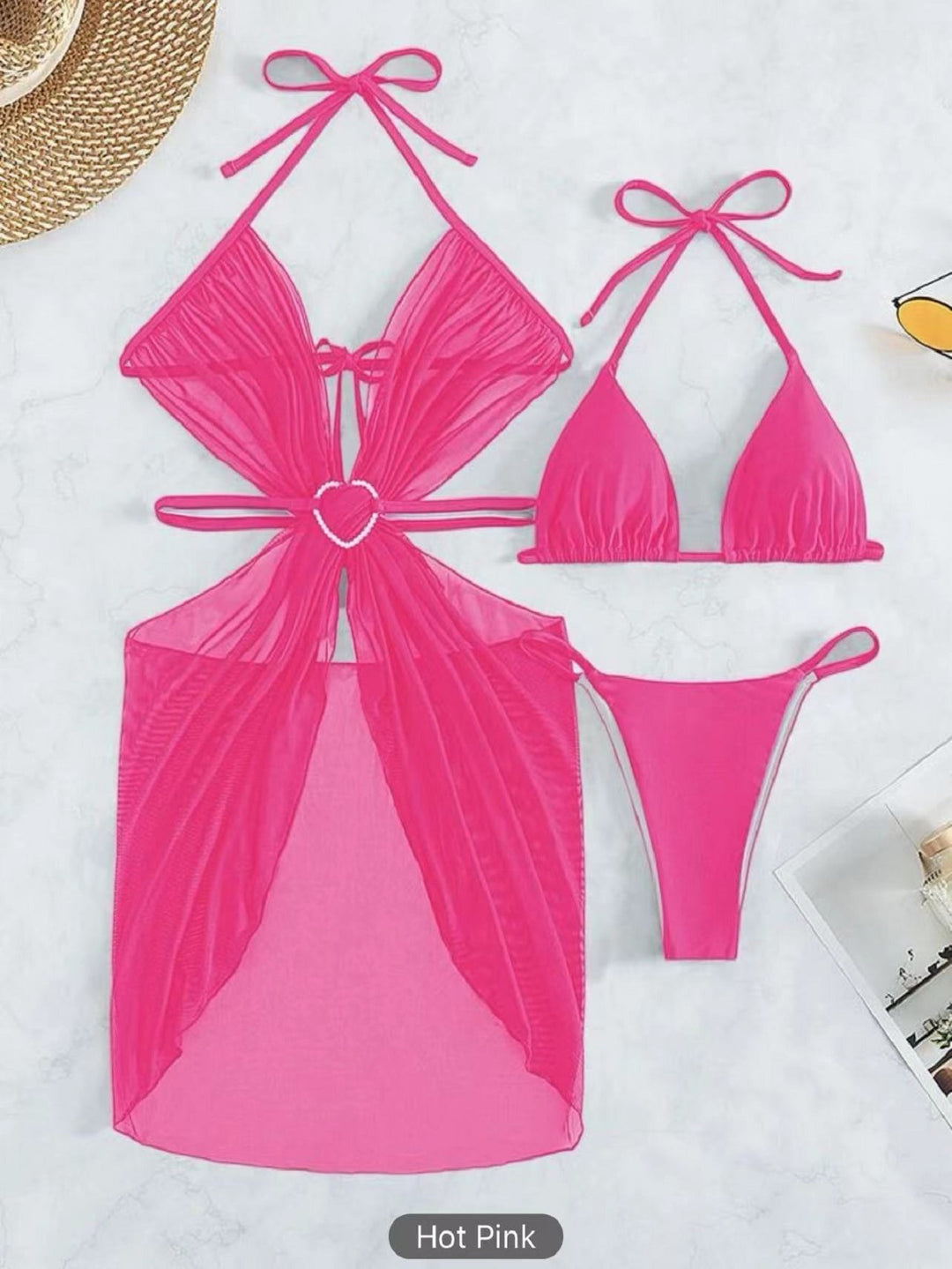 Damen Bikini-Set mit verspieltem Herzdesign und transparentem Überwurf Echo Archiv