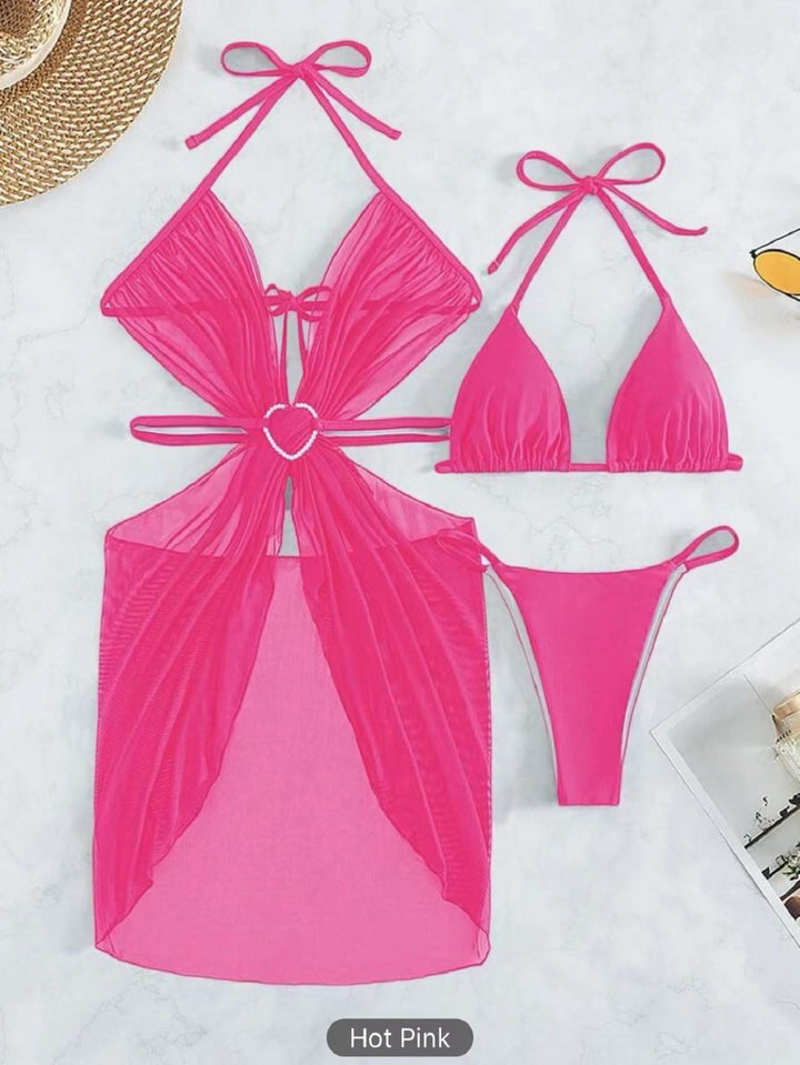 Damen Bikini-Set mit verspieltem Herzdesign und transparentem Überwurf Echo Archiv