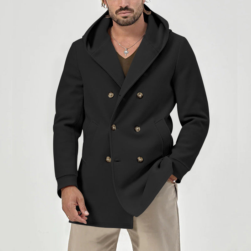 Herren modische doppelreihige Jacke mit Kapuze und praktischen Taschen Echoarchiv