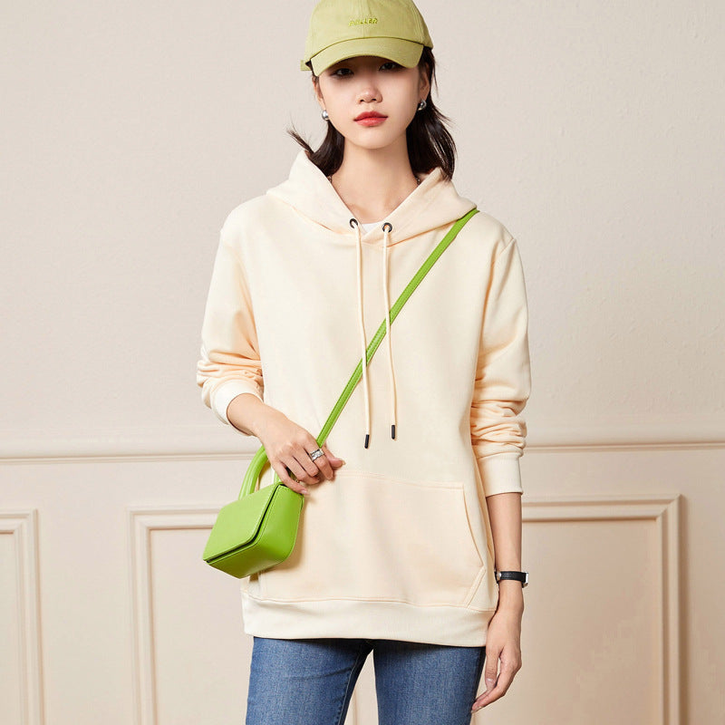 Damen Oversize-Kapuzenpullover aus Baumwoll-Mix mit Kängurutasche und gerippten Bündchen Echoarchiv