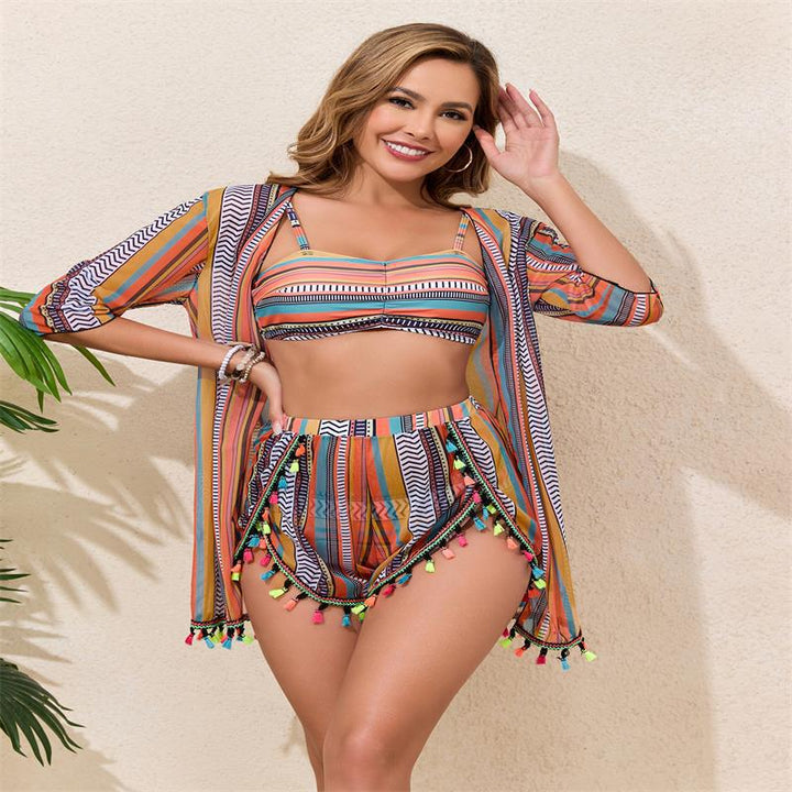 Damen Bikini-Set mit asymmetrischem Schnitt und buntem Quasten-Design Echo Archiv