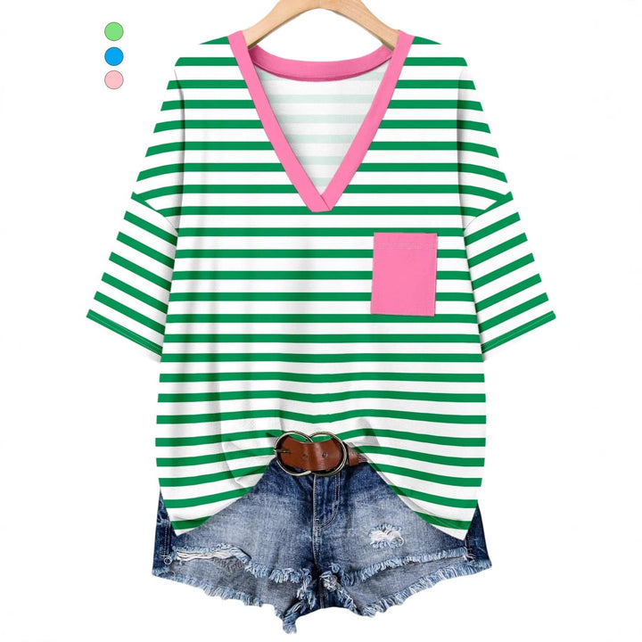 Damen lässiges V-Neck T-Shirt mit Streifen-Design Echoarchiv