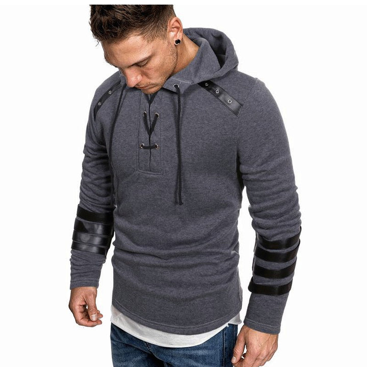Herren lässiger Hoodie mit Lederakzenten Echoarchiv