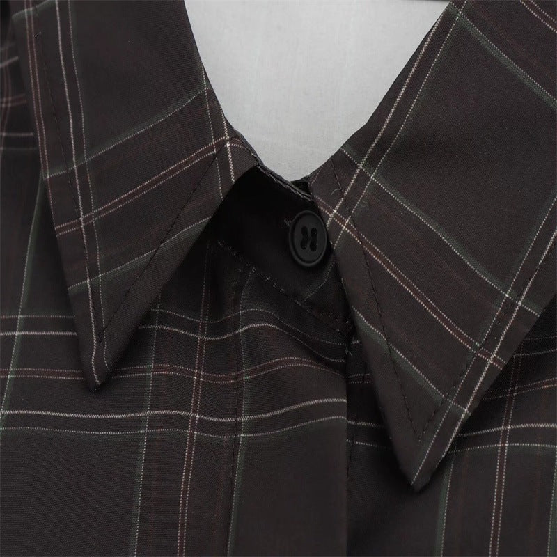 Damen Cropped Kastenförmige Hemdjacke im Karomuster mit verdeckter Knopfleiste Echo Archiv
