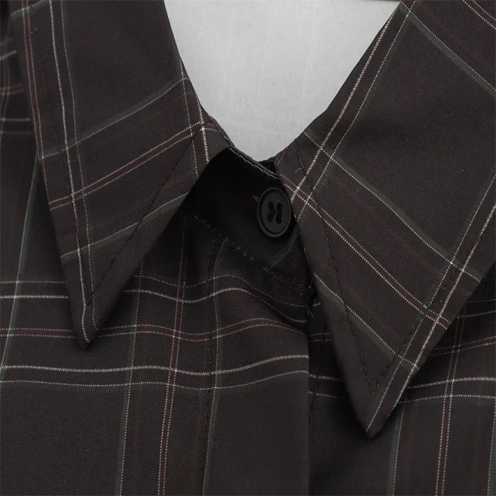 Damen Cropped Kastenförmige Hemdjacke im Karomuster mit verdeckter Knopfleiste Echo Archiv