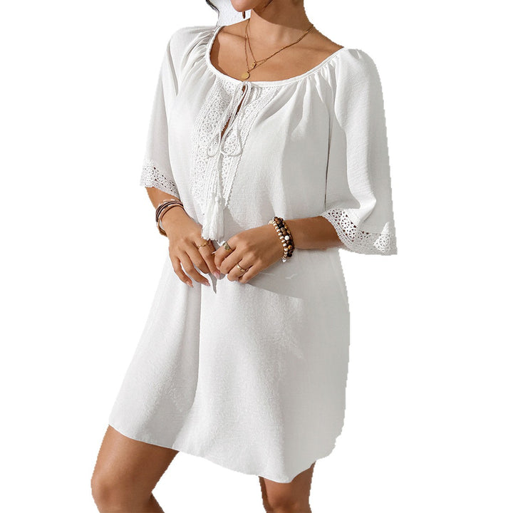 Damen Häkelstrandkleid mit elegantem V-Ausschnitt und luftigen Ärmeln Echo Archiv