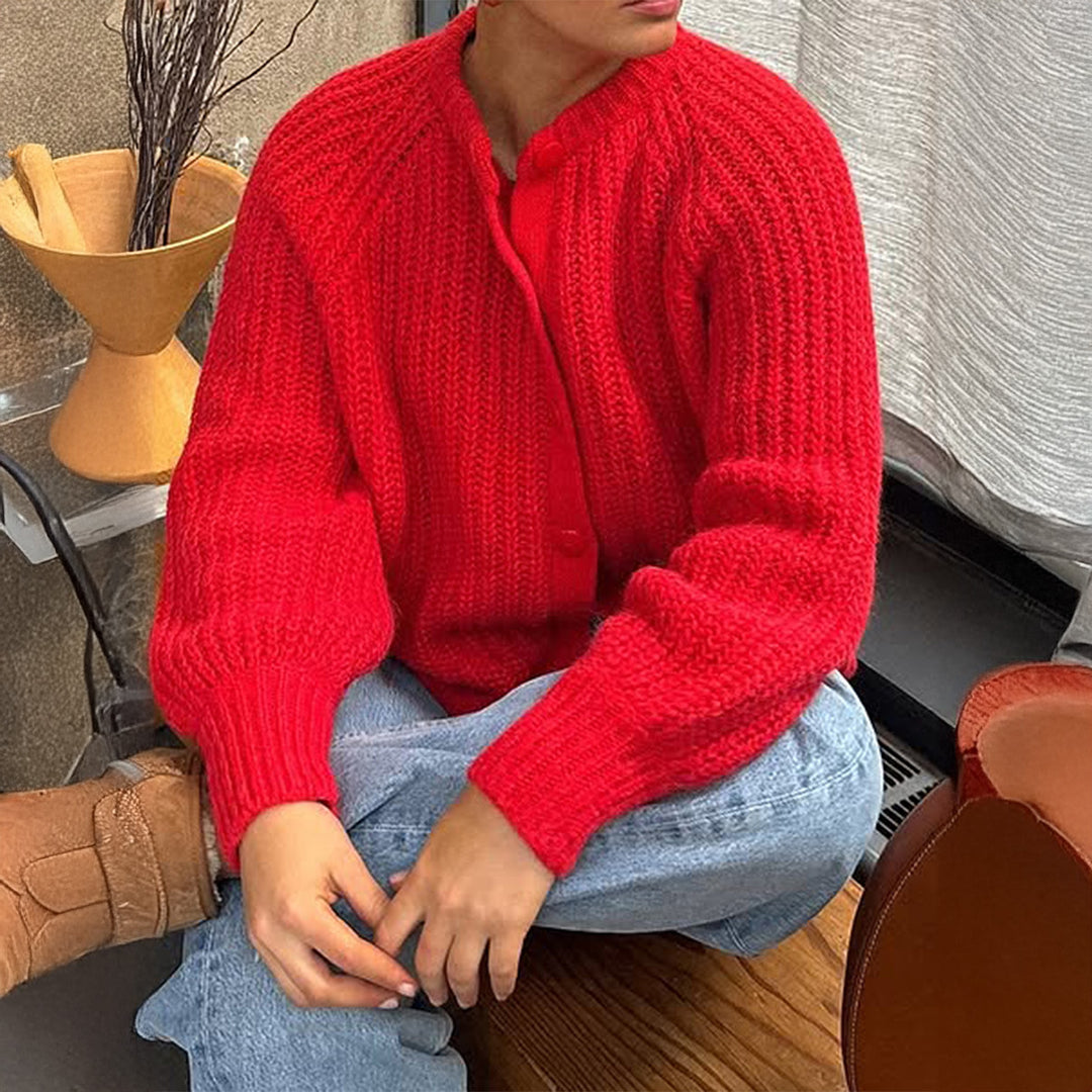 Damen nan grobgestrickter Oversize-Cardigan mit Kokosknopfleiste und überschnittener Schulter Echo Archiv