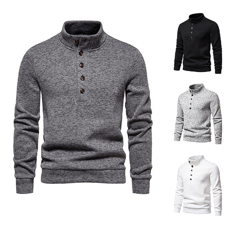 Herren gemütlicher Langarmpullover mit Knopfleiste und Stehkragen Echoarchiv