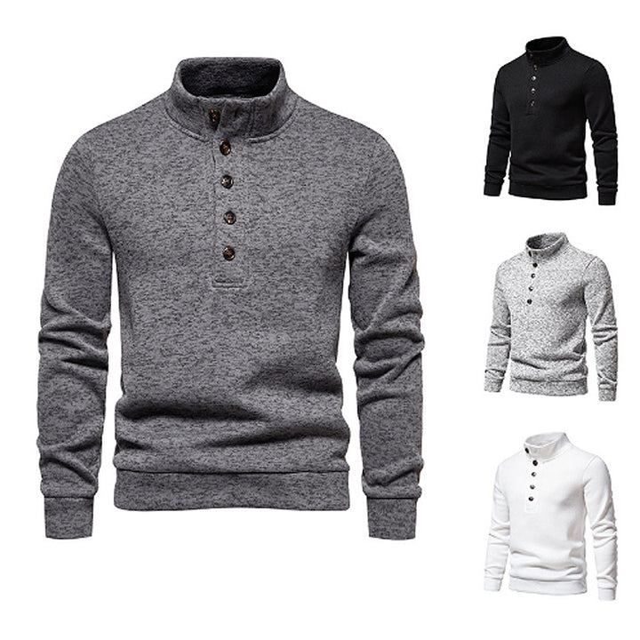 Herren gemütlicher Langarmpullover mit Knopfleiste und Stehkragen Echoarchiv