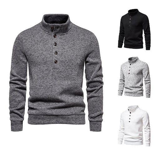 Herren gemütlicher Langarmpullover mit Knopfleiste und Stehkragen Echoarchiv