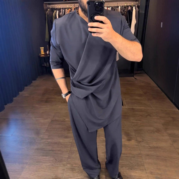 Herren Asymmetrisches Tunika-Shirt mit drapiertem Design Echoarchiv