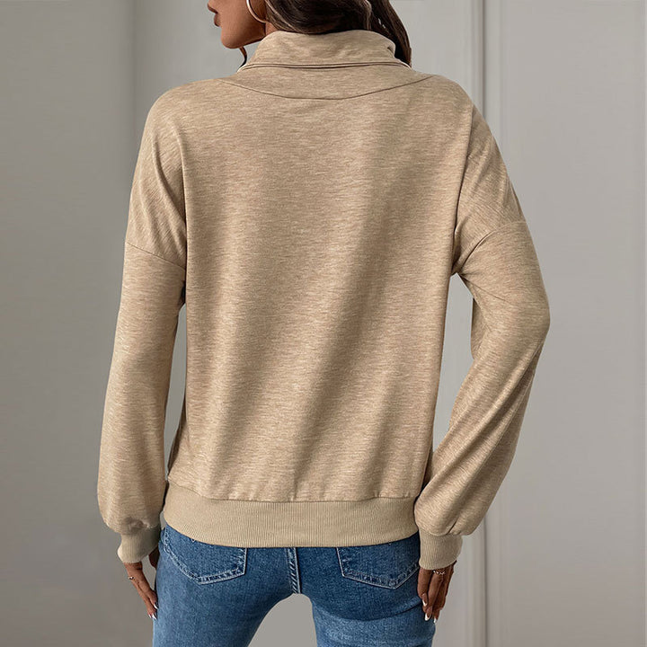 Damen Gekreuzter Stehkragen-Sweatshirt mit Knopfblende und gerippten Bündchen Echoarchiv