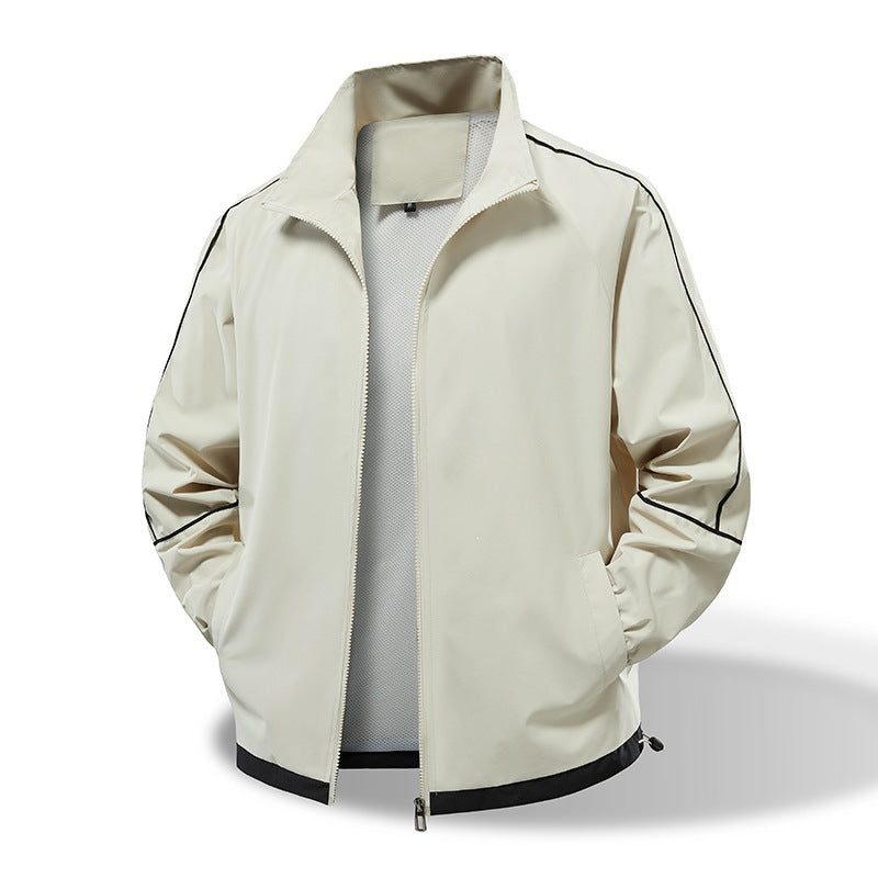 Herren Leichte Windbreaker‑Übergangsjacke mit Stehkragen, Mesh‑Futter & Kontrastpaspel Echoarchiv