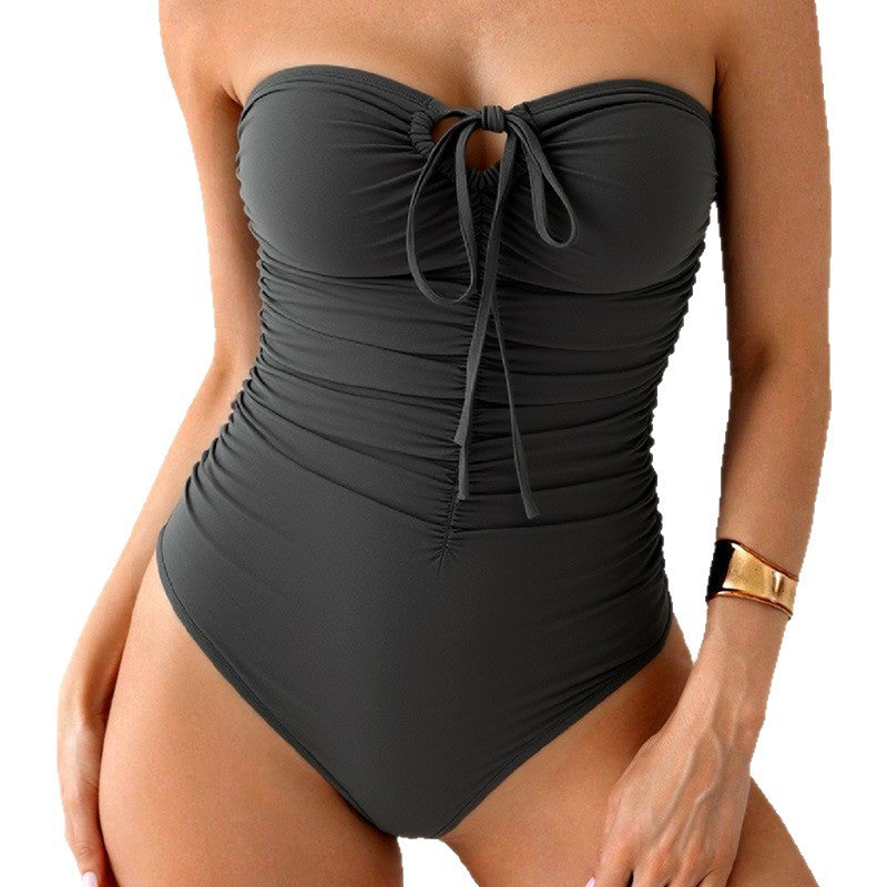 Damen Bandeau-Badeanzug mit Raffung und modischem Schlitz Echo Archiv