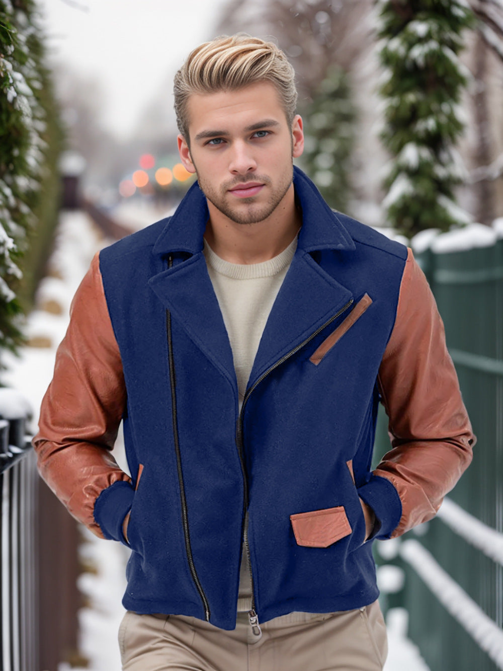 Herren elegante Bikerjacke mit kontrastierenden Ärmeln Echoarchiv