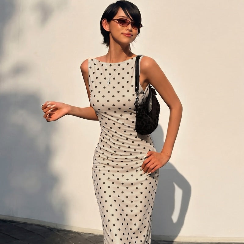 Damen Elegantes Maxikleid mit Punktdesign und figurbetontem Schnitt Echo Archiv
